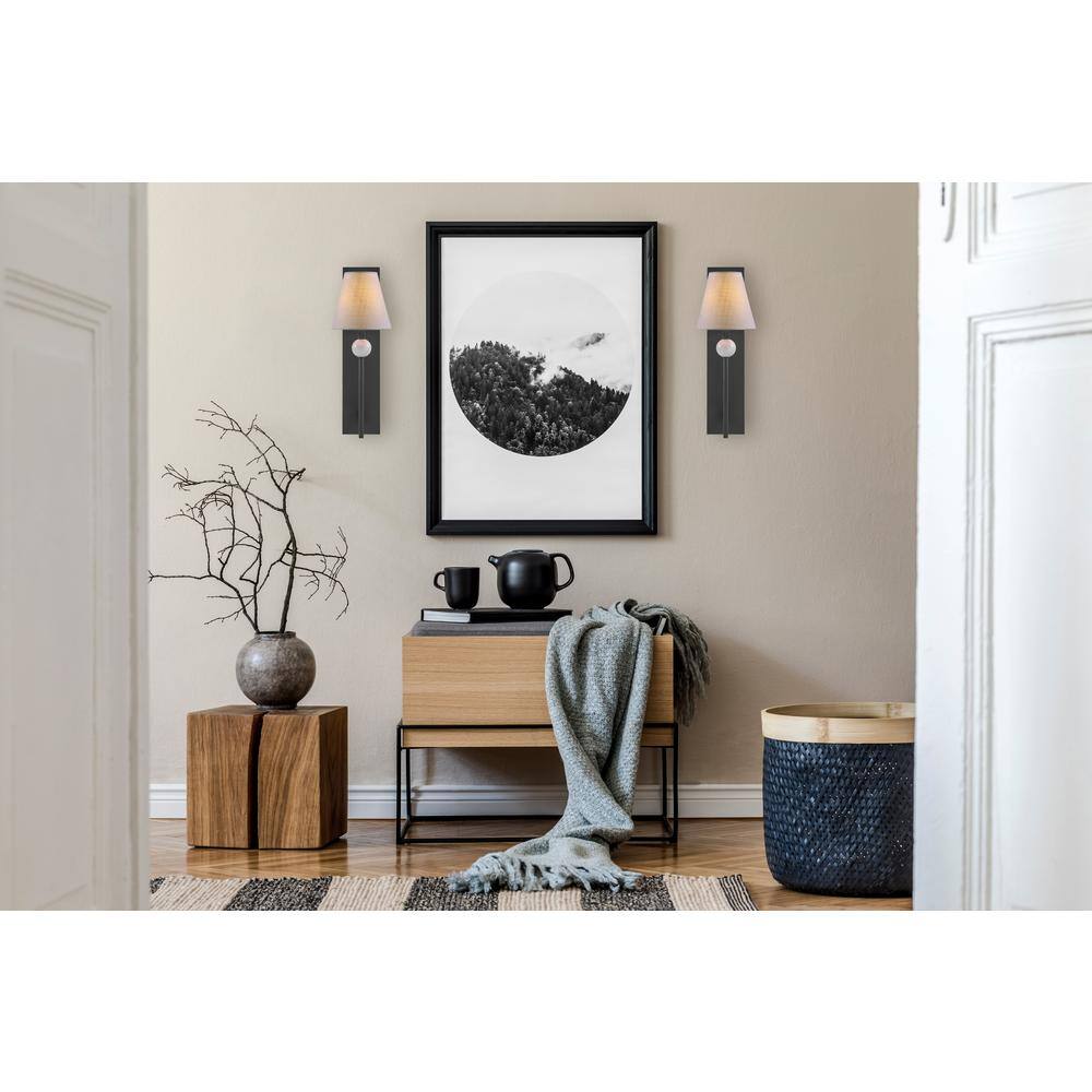 Matte Black and White Fabric Shade Wall Sconce