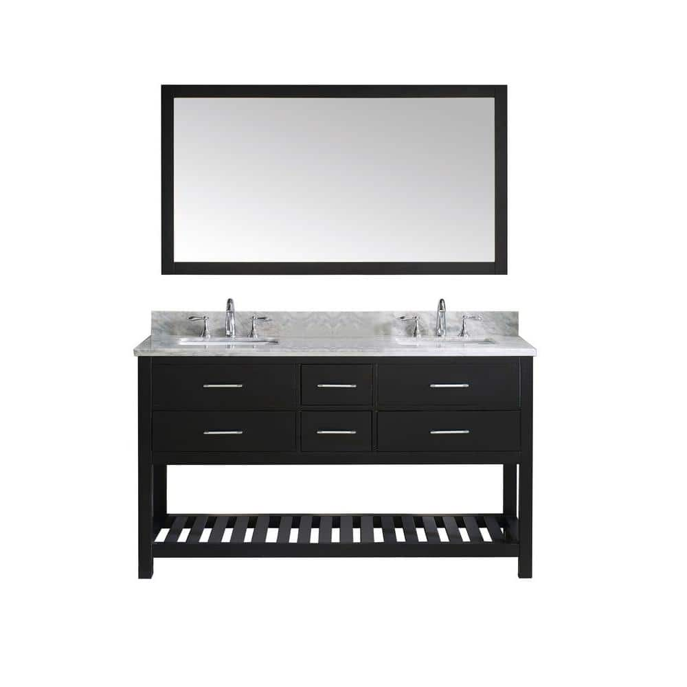 Virtu Usa Caroline Estate 60 In W Bath Vanity In Espresso With Marble Vanity Top In White With Square Basin And Mirror Md 2260 Wmsq Es 010 The Home Depot