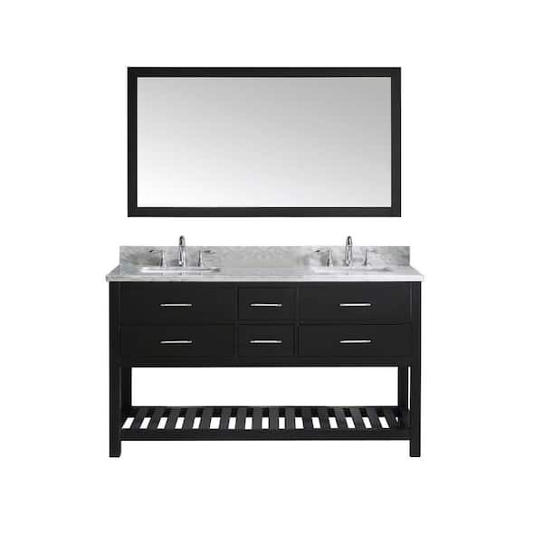 Virtu USA Caroline Estate 60 in. W Bath Vanity in Espresso with Marble Vanity Top in White with Square Basin and Mirror