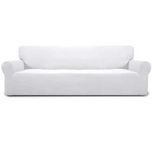 Stretch 4-Seater Sofa Slipcover 1-Piece Sofa Cover Furniture Protector Couch Soft with Elastic Bottom, Snow White