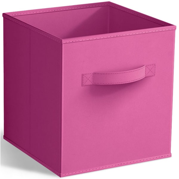 Sorbus Foldable Storage Cubes with Handles Pink 10.5 in. x 11 in. Fabric Decorative Basket (Set of 1) Clothes Closet Organizer