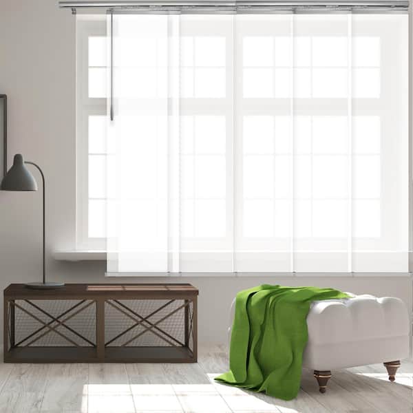 EMOH Pearly White Adjustable Sliding Single Rail Track with 15.75 in. Slates, Extendable 48 in. to 84 in. W x 68 in. L