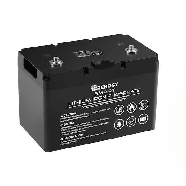 Renogy 12-Volt 100Ah Smart LiFePO4 Lithium-Iron Phosphate Battery w/  Self-Heating Function for Off-Grid Applications RBT100LFP12SH - The Home  Depot