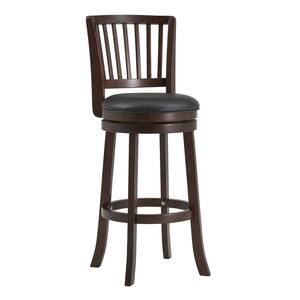 43.5 in. H Low Back Wood Frame Dark Cherry Finish Black Swivel Bar Chair