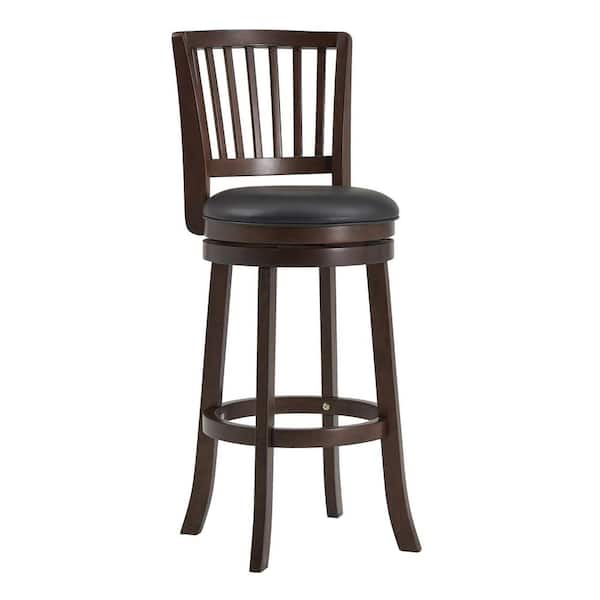 HomeSullivan 43.5 in. H Low Back Wood Frame Dark Cherry Finish Black Swivel Bar Chair