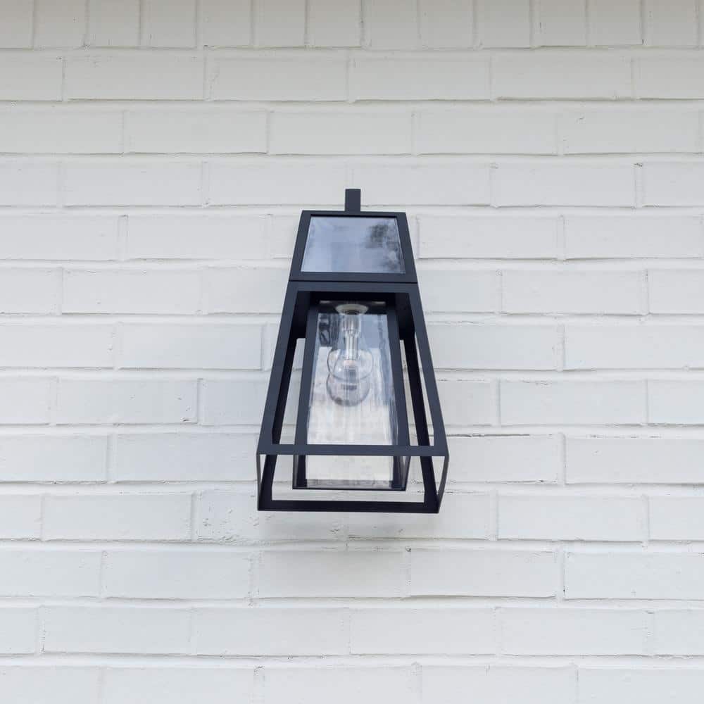 Black Solar Powered Outdoor Lantern with Glass Panels
