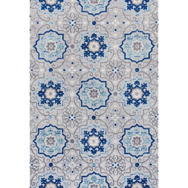 Mediterranean Medallion Blue/Gray 9 ft. x 12 ft. Indoor/Outdoor Area Rug