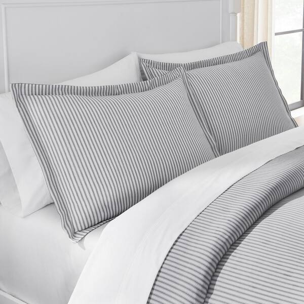 White Grey Pinstripes Duvet Cover King Set Vertical Stripes Bedding Stylish 