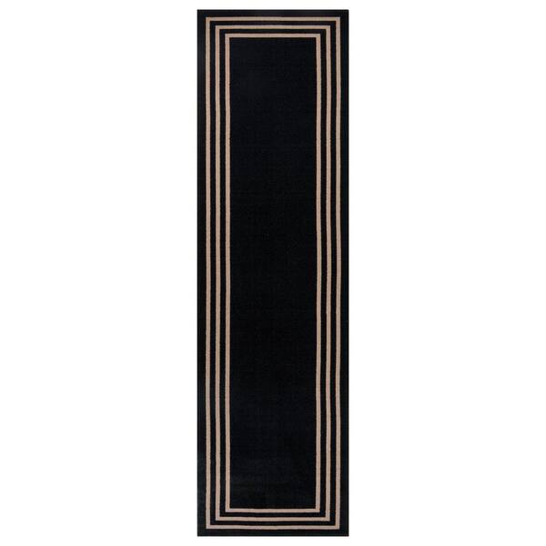 World Rug Gallery Classic Solid Border Midnight Black Power Loomed Indoor 2 ft. x 10 ft. Runner Rug