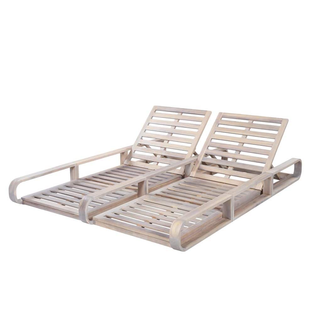 Ivy Light White Finish Acacia Wood Outdoor Patio Double Chaise Lounge with 4-Position Adjustable Backrest price history on PriceWatchPro