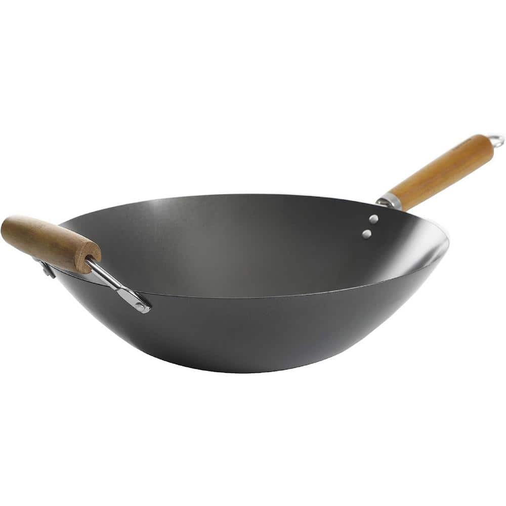 14 in. Black Heavy-Gauge Carbon Steel for Any Type of Cooktop Flat Bottom W