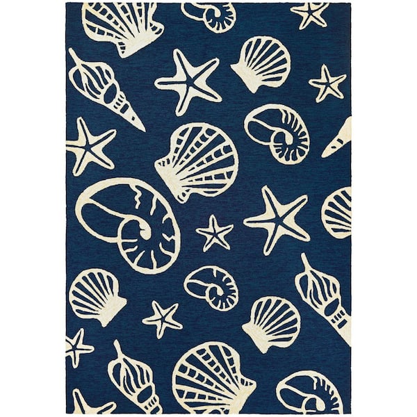 Couristan Outdoor Escape Cardita Shells Navy-Ivory 2 ft. x 4 ft. Indoor ...