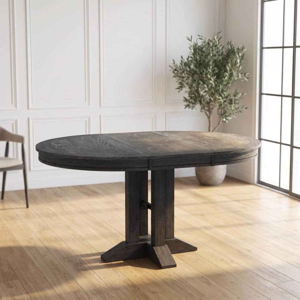 Black Farmhouse Wood Extendable Round Dining Table for Kitchen, Dining Room