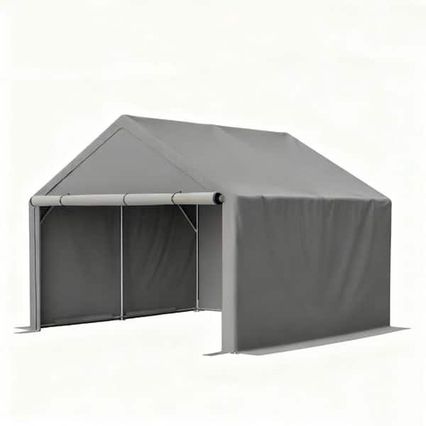 10 ft. W x 10 ft. D Outdoor Storage Shed Carport, Multi-Functional Utility Cabin for Bicycle, Tool, Wood Storage, Gray