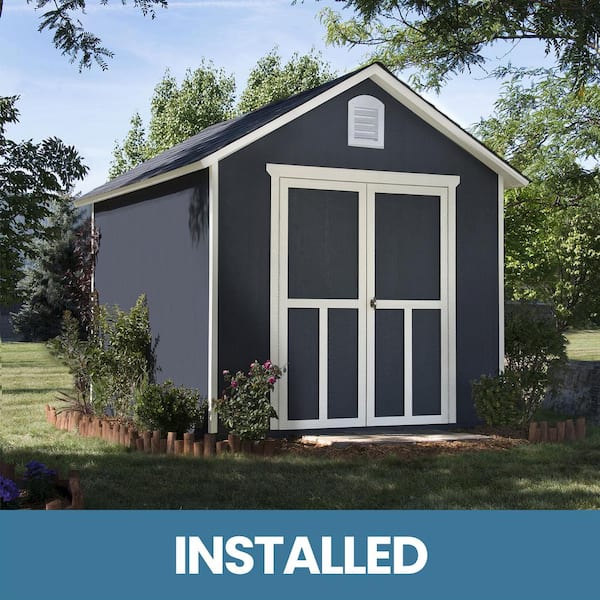 Professionally Installed Meridian 8 ft. x 10 ft. Outdoor Ranch Wood Storage Shed with Black Onyx Shingles (80 sq. ft.)