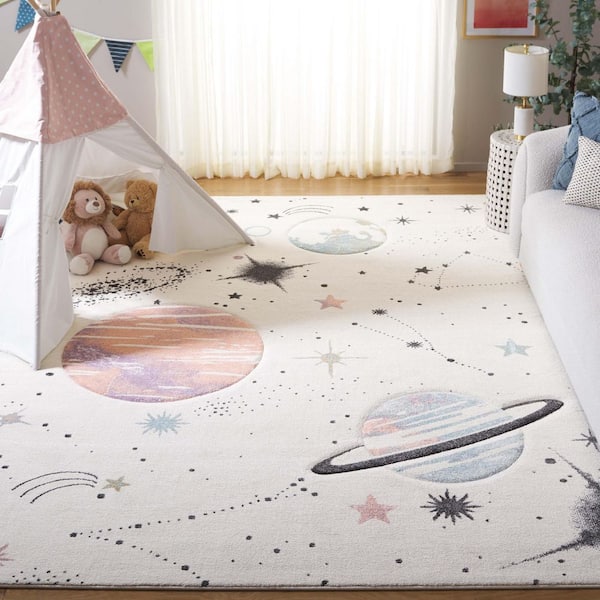 Carousel Kids 8 ft. x 10 ft. Ivory/Orange Galaxy Area Rug