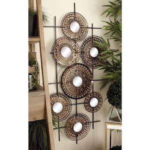 51 in. x  25 in. Metal Brown Plate Wall Decor with Round Mirrored Accents