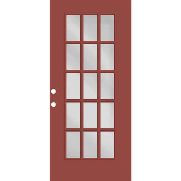 Reliant 32 in. x 80 in. Right-Handed FullLite 15L SDL Clear Glass Morocco Red Finish Fiberglass Front Door Slab