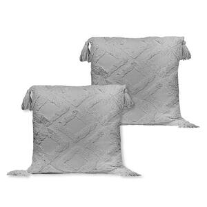 Macrame 18 in. x 18 in. Grey Outdoor Throw Pillow with Tassels (2-Pack)