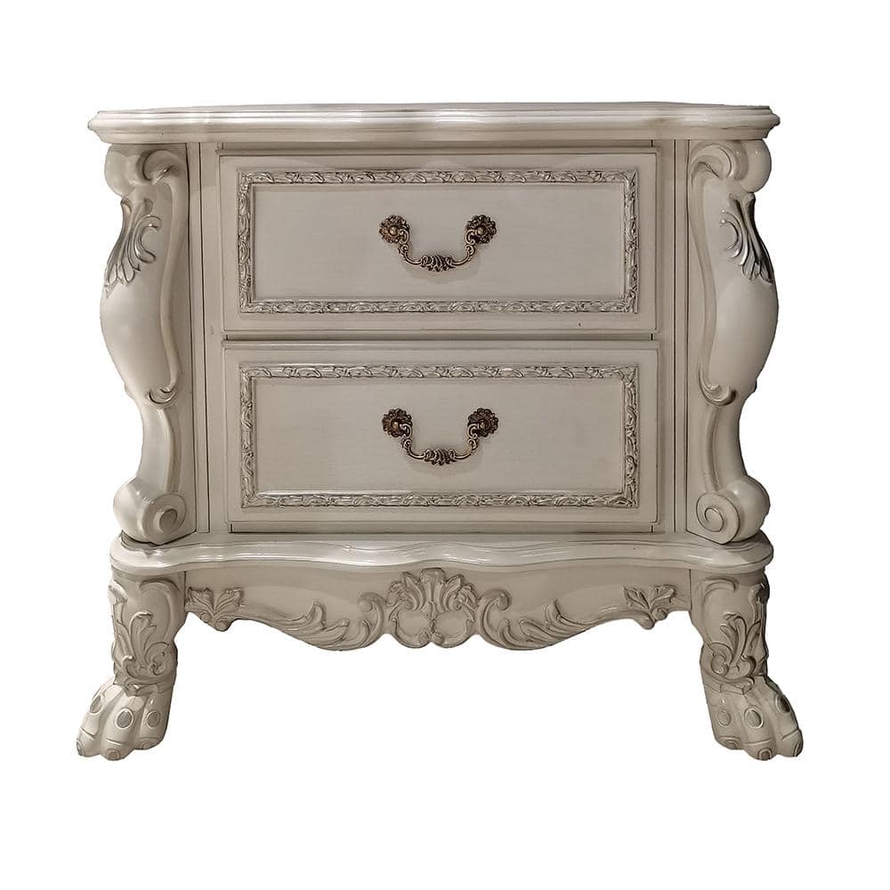 Dresden II Bone White 2-Drawer Ornate Nightstand