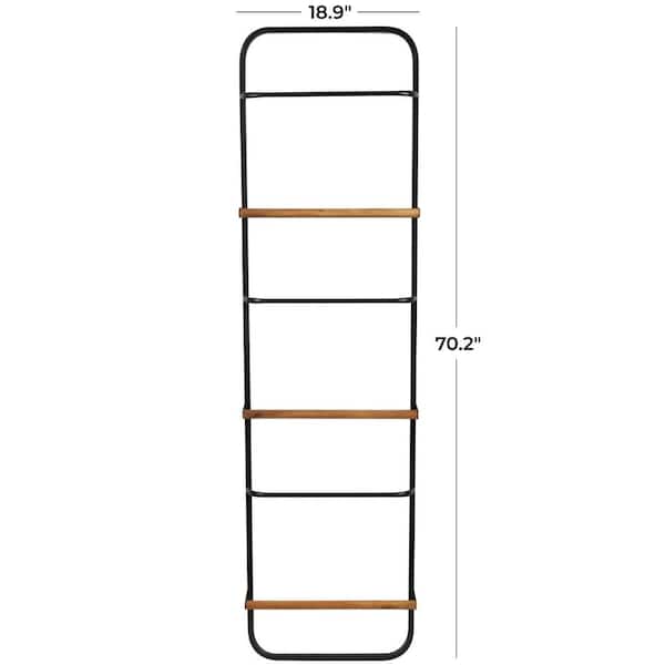 70.2 in. in. Tall Black Metal 6 Rung Ladder Bookcase with Brown Wood Accents