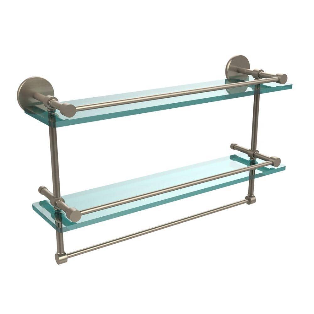 Allied Brass 22 in. L x 12 in. H x in. W 2-Tier Clear Glass Bathroom Shelf  with Towel Bar in Antique Pewter MC-2TB/22-GAL-PEW The Home Depot