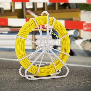 Fish Tape 425 ft. x 1/4 in. Fiberglass Non-Conductive Duct Rodder Wire Puller with Stand for Wall Electrical Conduit