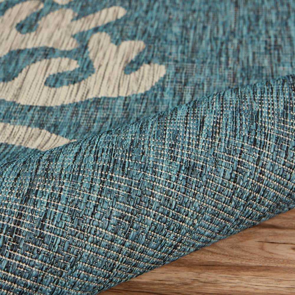Blue and Gray Coastal Coral Reef 5' x 7' Indoor/Outdoor Rug