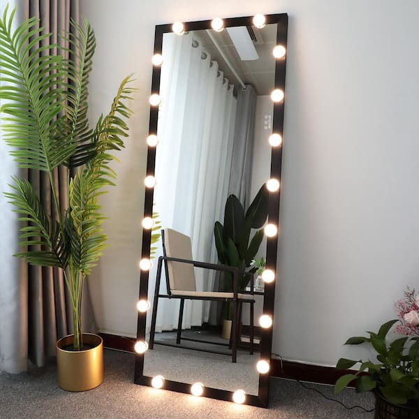 Unbranded Black 24 in. W x 63 in. H Rectangular Metal Full Length Mirror with 3-Color Modes Lights for Dressing Room Wall Mounted