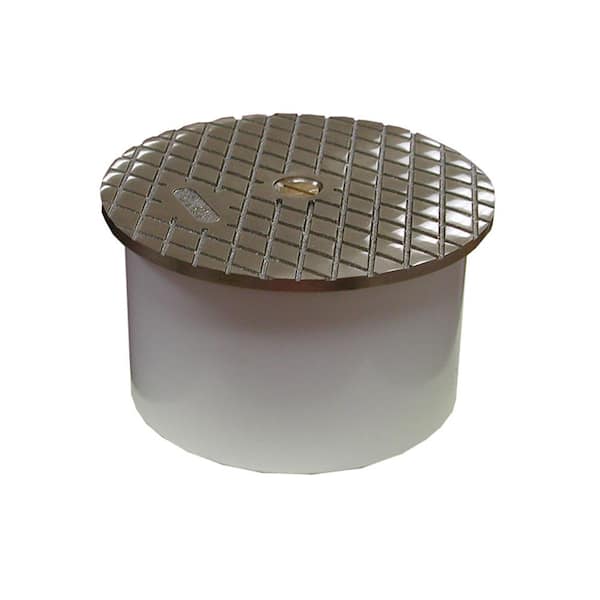 JONES STEPHENS 4 in. PVC Inside Pipe Fit Cleanout with 4-1/2 in. Nickel Bronze Round Cover