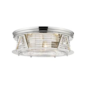 Cape Harbor 20 in. 4-Light Polished Nickel Flush Mount Light with Glass Shade