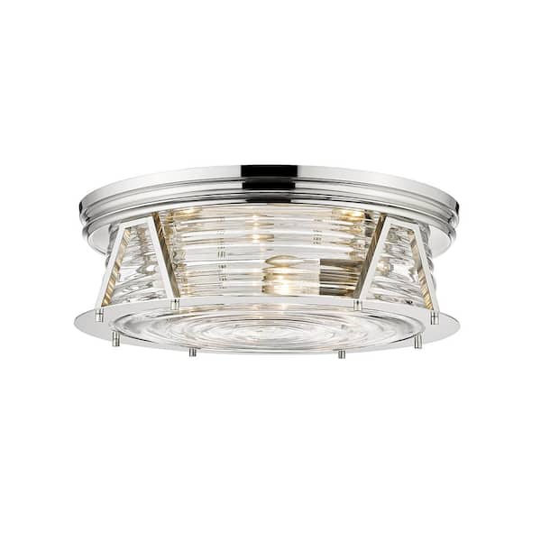 Unbranded Cape Harbor 20 in. 4-Light Polished Nickel Flush Mount Light with Glass Shade