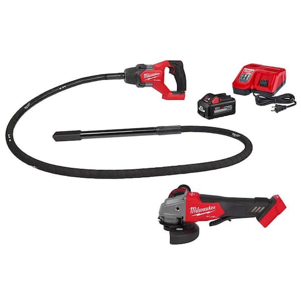 Milwaukee M18 FUEL 18V Lithium-Ion Brushless Cordless 8 ft. Concrete Pencil Vibrator Kit with 6.0 Ah Battery & M18 FUEL Grinder