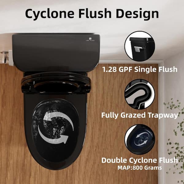 21 in. Extra Tall Toilet for Seniors 2-Piece, Glossy Black Elongated High Toilet, 1.28 GPF Swirl Flush, 12 in. Rough-In