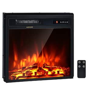 20 in. 1500-Watt Freestanding and Recessed Heater Electric Fireplace Log Flame Remote in Black