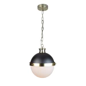Itzen 1-Light Black and Brass Globe Pendant with Glass Shade