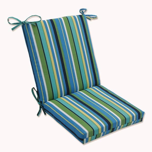 Pillow Perfect Stripe Outdoor/Indoor 18 in. W x 3 in. H Deep Seat, 1 Piece Chair Cushion and Square Corners in Blue/Green Topanga