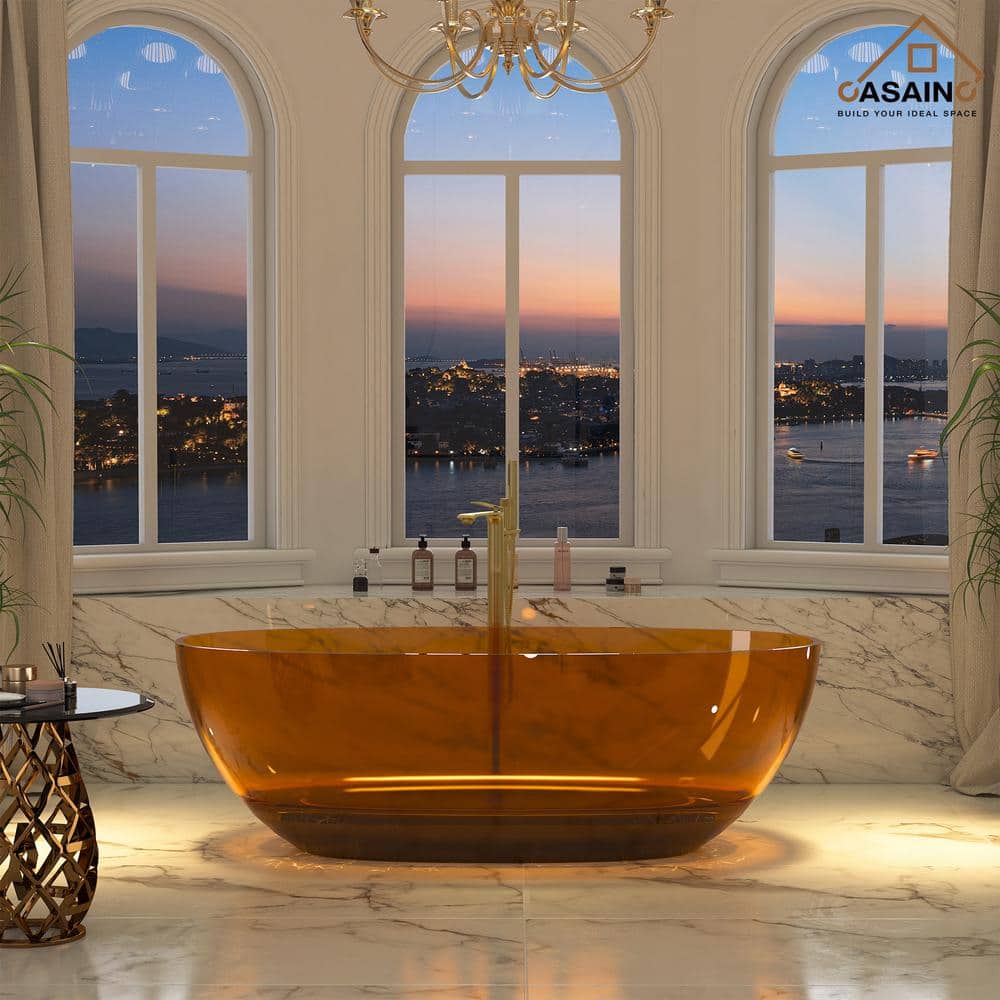 67'' Coffee Transparent Resin Freestanding Soaking Bathtub