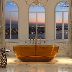 67 in. x 30 in. Freestanding Soaking Resin Bathtub with Center Drain in Transparent Coffee