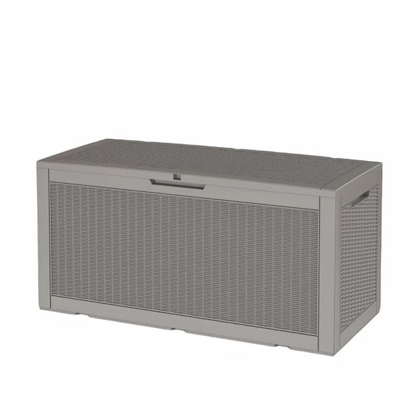 100 Gal. Large Plastic Rattan Deck Box with Gas Pressure Spring in khaki