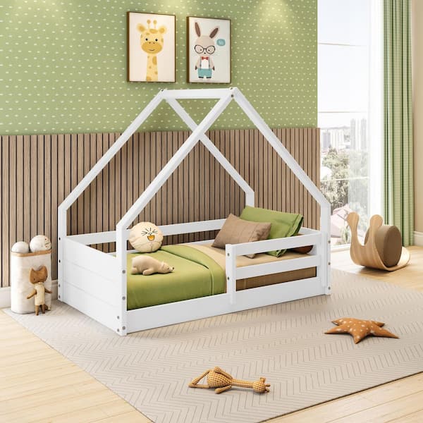 Polifurniture Brie White Toddler Bed with Roof
