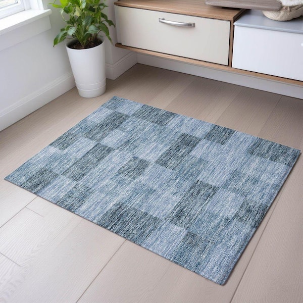Mayfield Premium Machine Washable Abstract AMF1139 Denim 2 ft. x 3 ft. Area Rug