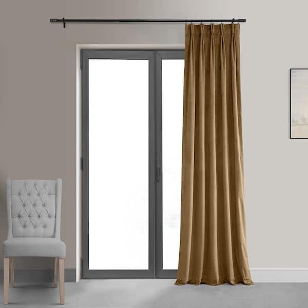 Exclusive Fabrics Furnishings Signature Amber Gold Pleated Blackout Velvet Curtain 25 In W X 84 L 1 Panel Vpch140805 84f The