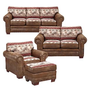 Deer Valley 4 Piece Brown Deer Valley Tapestry Pinto Brown Microfiber Living Room Set