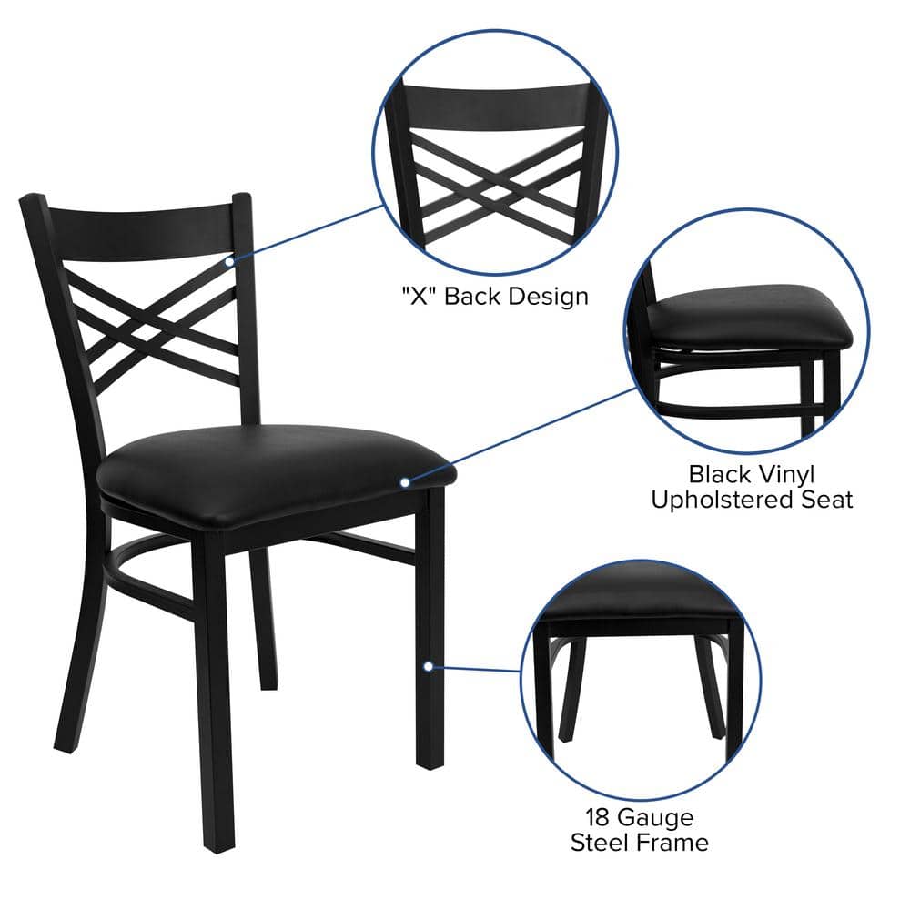 Black Metal Cross Back Side Chair with Vinyl Seat