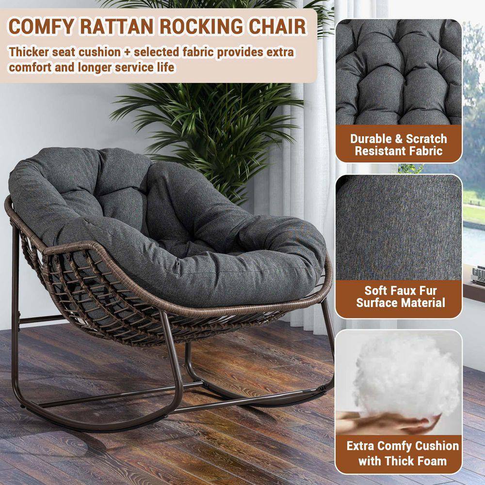 Infographic detailing the features of a comfy rattan rocking chair.