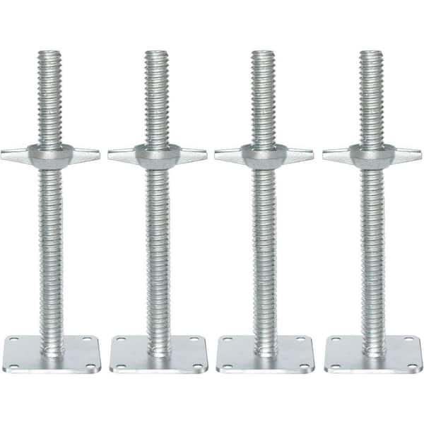 Adjustable Leveling Jack 12 Inch Galvanized Scaffolding Screw Solid Stem Jack with Base Plate 4 Pack