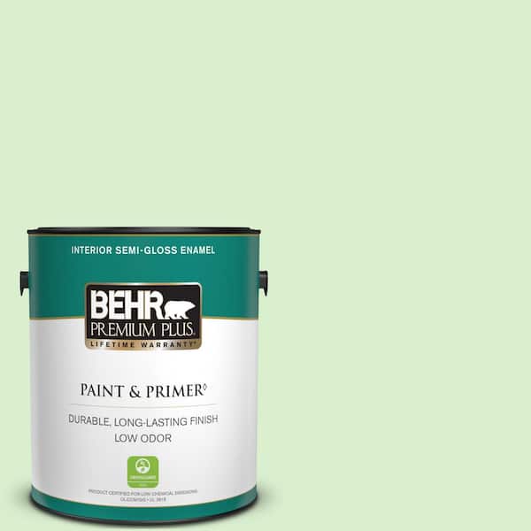 BEHR PREMIUM PLUS 1 gal. #430A-2 Seafoam Spray Semi-Gloss Enamel Low Odor Interior Paint & Primer