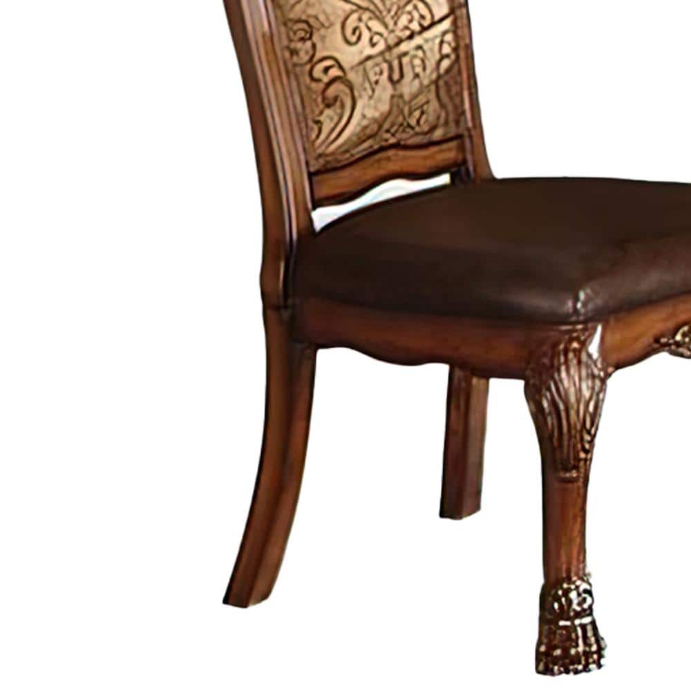 Cherry Oak Dresden High-Back Faux Leather Side Chair