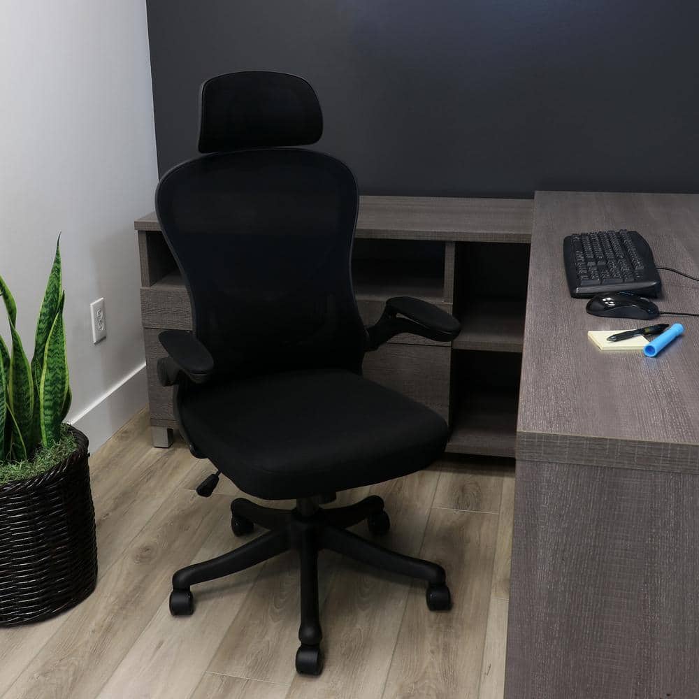 High Back Mesh and Fabric Adjustable Height Office Chair in Black and Gray 
